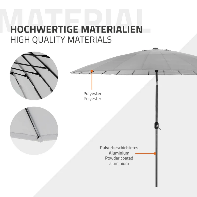 Sonnenschirm Shanghai Ø 325 cm Hellgrau aus Aluminium und Polyester ML-Design