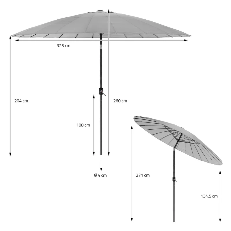 Sonnenschirm Shanghai Ø 325 cm Hellgrau aus Aluminium und Polyester ML-Design