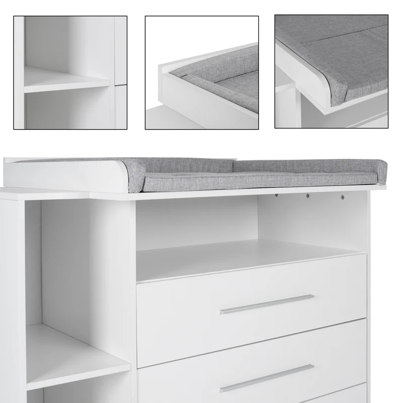 Wickelkommode mit drei Schubladen und Fächern 113x53x93 cm Weiß aus Holz ML-Design
