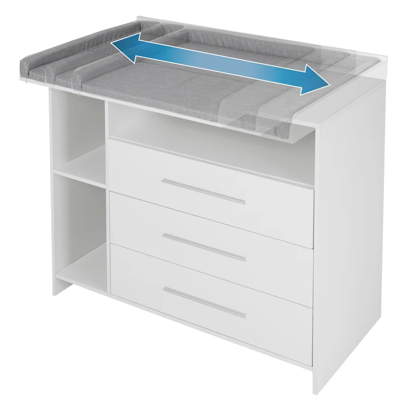 Wickelkommode mit drei Schubladen und Fächern 113x53x93 cm Weiß aus Holz ML-Design