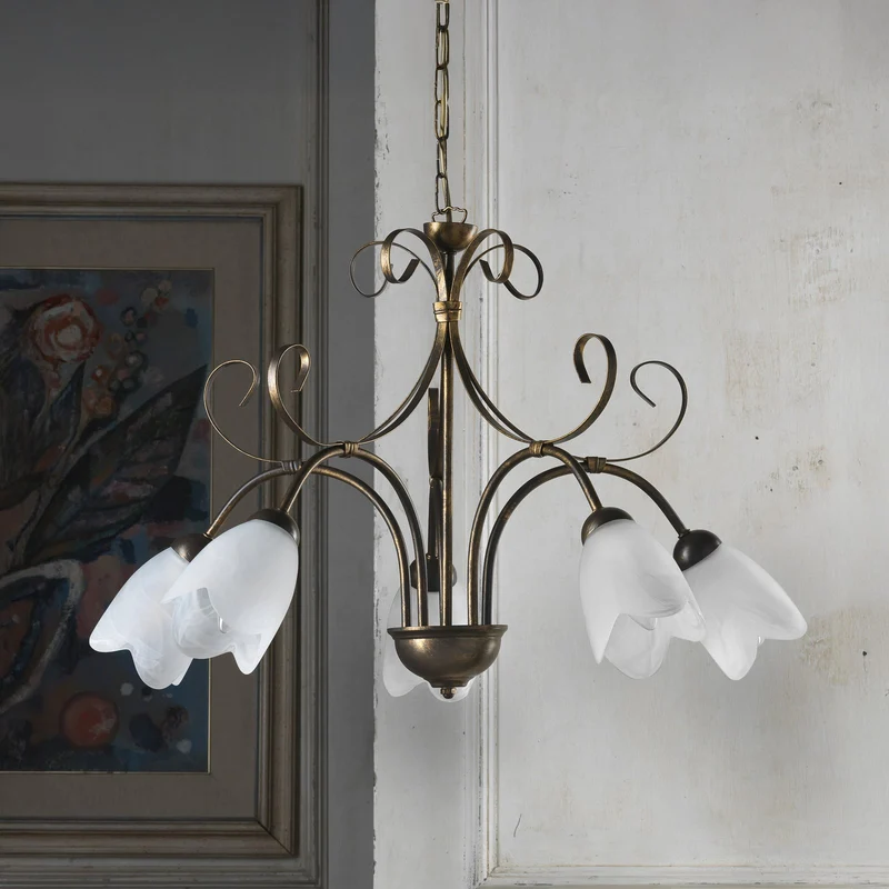 B-Ware ONLI Hängeleuchte Lampe Odino bronzefarben Glas 5-flg E14 dimmbar SIEHE TEXT