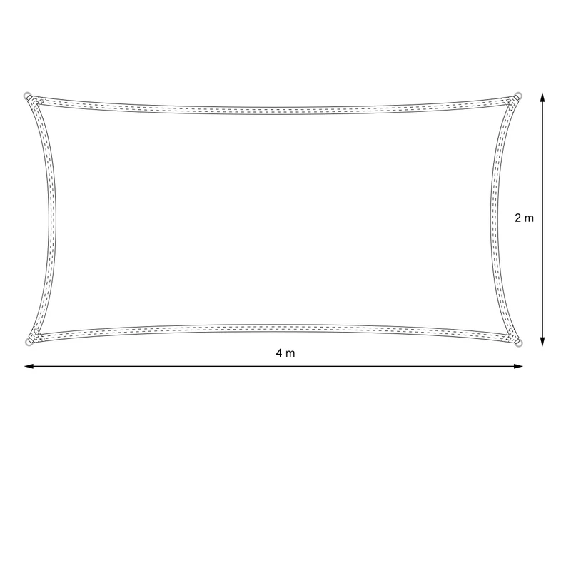 Sonnensegel rechteck 2x4 m Grau 100% HDPE mit UV Schutz inkl. Befestigungsseile