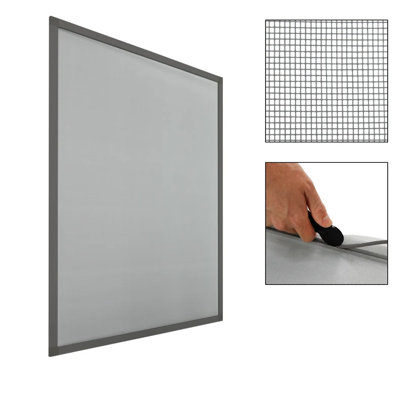 Fliegengitter Grau 100x120 cm mit Rahmen aus Aluminium