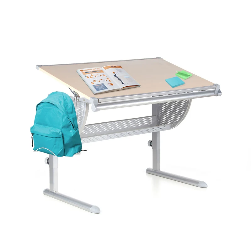 B-Ware hjh OFFICE Kinderschreibtisch Tisch höhenverstellbar neigbar buche silber 8519