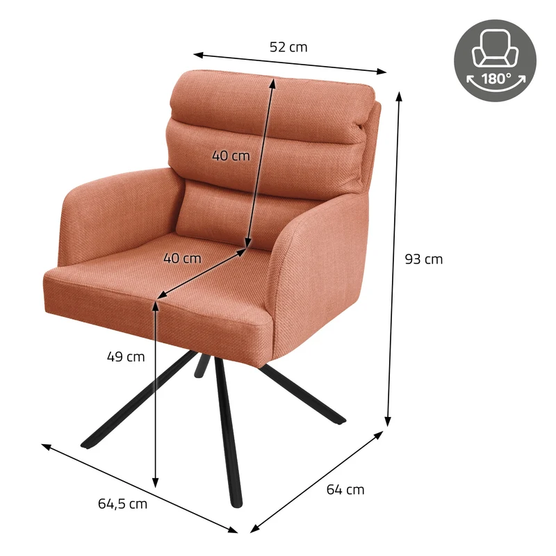 Esszimmerstuhl 4er Set Orange drehbar mit abnehmbaren Rückenkissen gepolstert bis 120 Kilogramm ML-Design