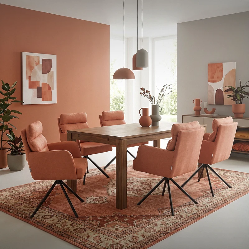 Esszimmerstuhl 4er Set Orange drehbar mit abnehmbaren Rückenkissen gepolstert bis 120 Kilogramm ML-Design