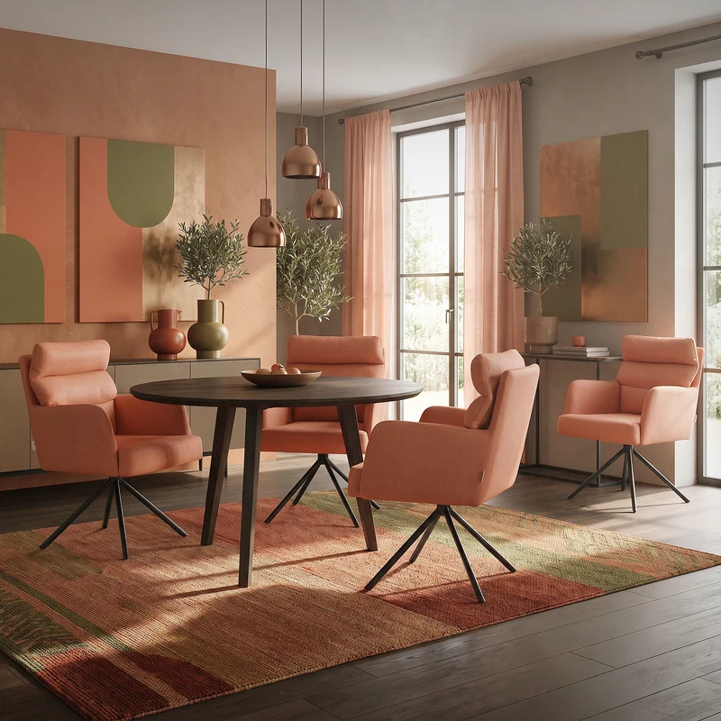 Esszimmerstuhl 4er Set Orange drehbar mit abnehmbaren Rückenkissen gepolstert bis 120 Kilogramm ML-Design