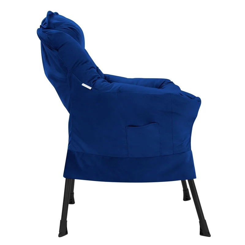 ML-DESIGN | Sessel mit Kopfkissen Seitentasche aus Stoff & Stahl Dunkelblau Relaxsessel Wohnzimmer Lesesessel Fernsehsessel Loungesessel Polstersessel