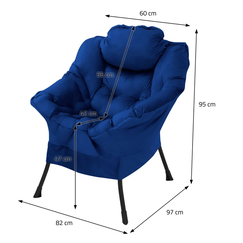 ML-DESIGN | Sessel mit Kopfkissen Seitentasche aus Stoff & Stahl Dunkelblau Relaxsessel Wohnzimmer Lesesessel Fernsehsessel Loungesessel Polstersessel