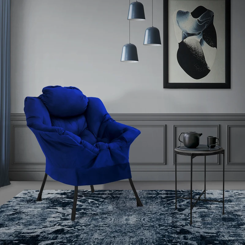 ML-DESIGN | Sessel mit Kopfkissen Seitentasche aus Stoff & Stahl Dunkelblau Relaxsessel Wohnzimmer Lesesessel Fernsehsessel Loungesessel Polstersessel