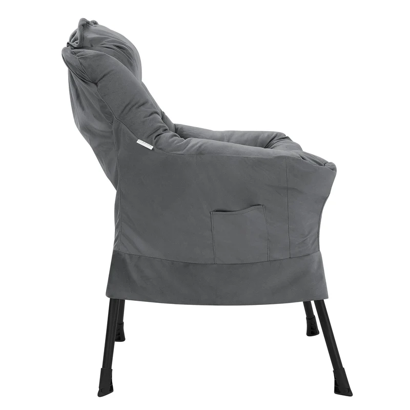 ML-DESIGN | Sessel mit Kopfkissen Seitentasche aus Stoff & Stahl Anthrazit Relaxsessel Wohnzimmer Lesesessel Fernsehsessel Loungesessel Polstersessel