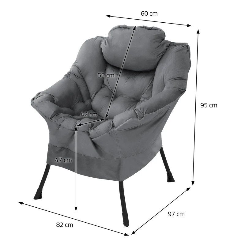 ML-DESIGN | Sessel mit Kopfkissen Seitentasche aus Stoff & Stahl Anthrazit Relaxsessel Wohnzimmer Lesesessel Fernsehsessel Loungesessel Polstersessel