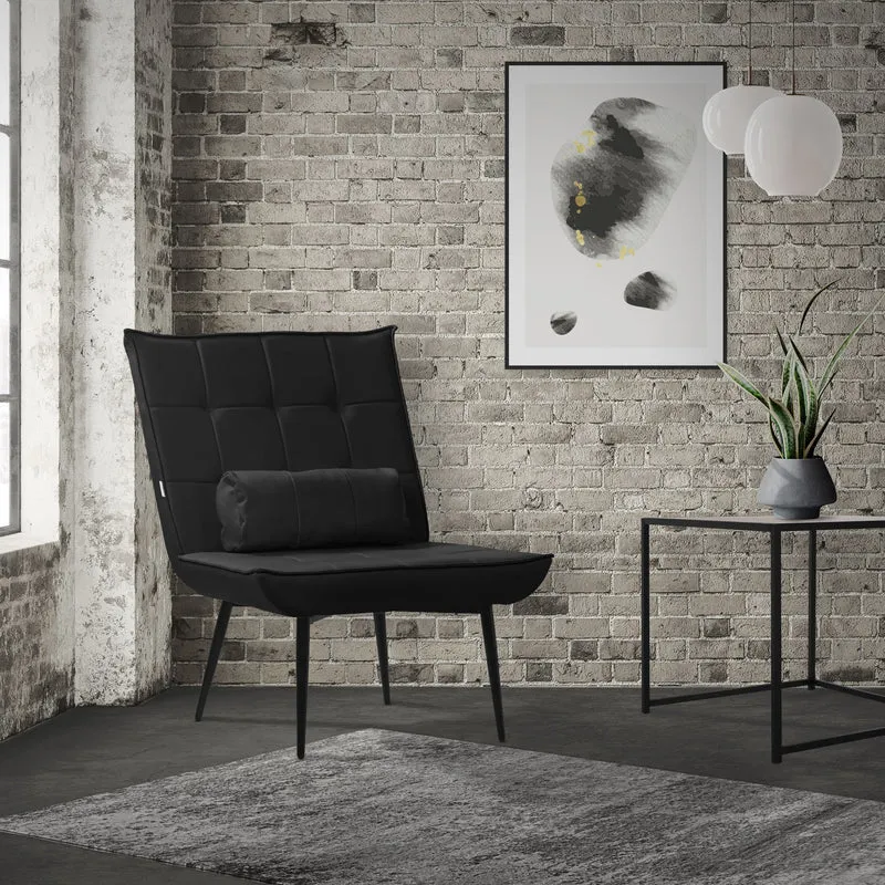 ML-DESIGN | Sessel mit Lendenkissen 79x100x97 cm aus Kunstleder Schwarz Relaxsessel Loungesessel bequem Retro Lesesessel Polstersessel für Wohnzimmer