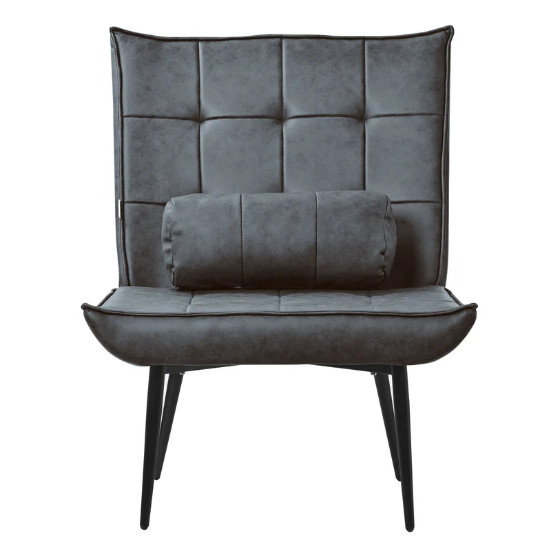 ML-DESIGN | Sessel mit Lendenkissen 79x100x97 cm aus Kunstleder Anthrazit Relaxsessel Loungesessel bequem Retro Lesesessel Polstersessel für Wohnzimmer