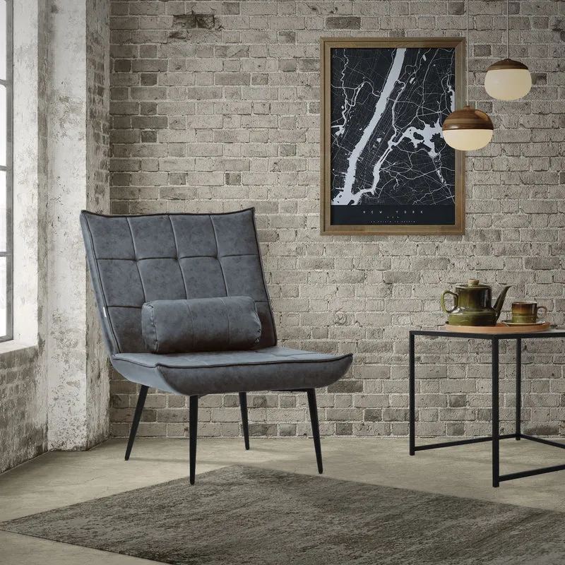 ML-DESIGN | Sessel mit Lendenkissen 79x100x97 cm aus Kunstleder Anthrazit Relaxsessel Loungesessel bequem Retro Lesesessel Polstersessel für Wohnzimmer