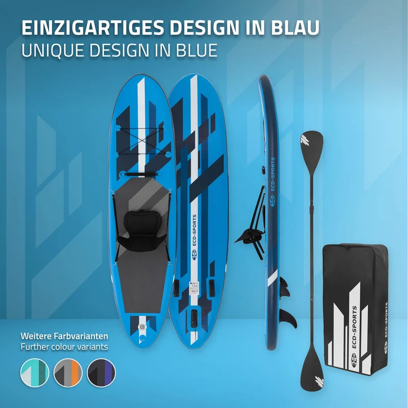 Stand Up Paddle aufblasbares SUP Board mit Kajak Sitz 320x82x15 cm in Blau aus PVC inkl. Pumpe und Tragetasche