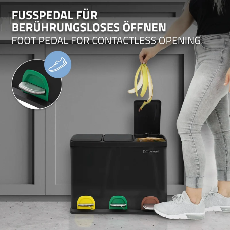 Mülleimer mit Trennsystem 3x 8L Schwarz aus Stahl ML-Design