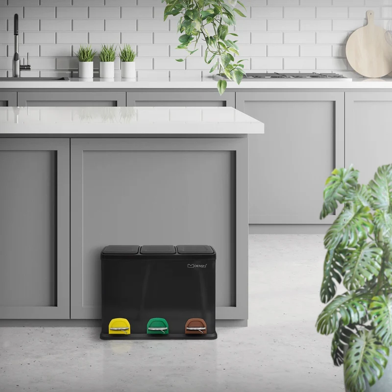 Mülleimer mit Trennsystem 3x 8L Schwarz aus Stahl ML-Design