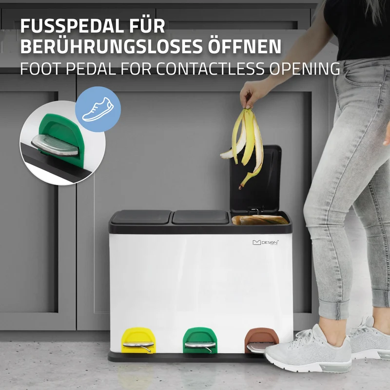 Mülleimer mit Trennsystem 3x 15L Weiß aus Stahl ML-Design