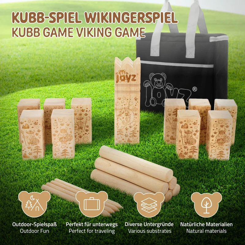XXL Wikinger Spiel mit 21 Spielelementen Natur aus Holz Wikinger Wurfspiel Joyz