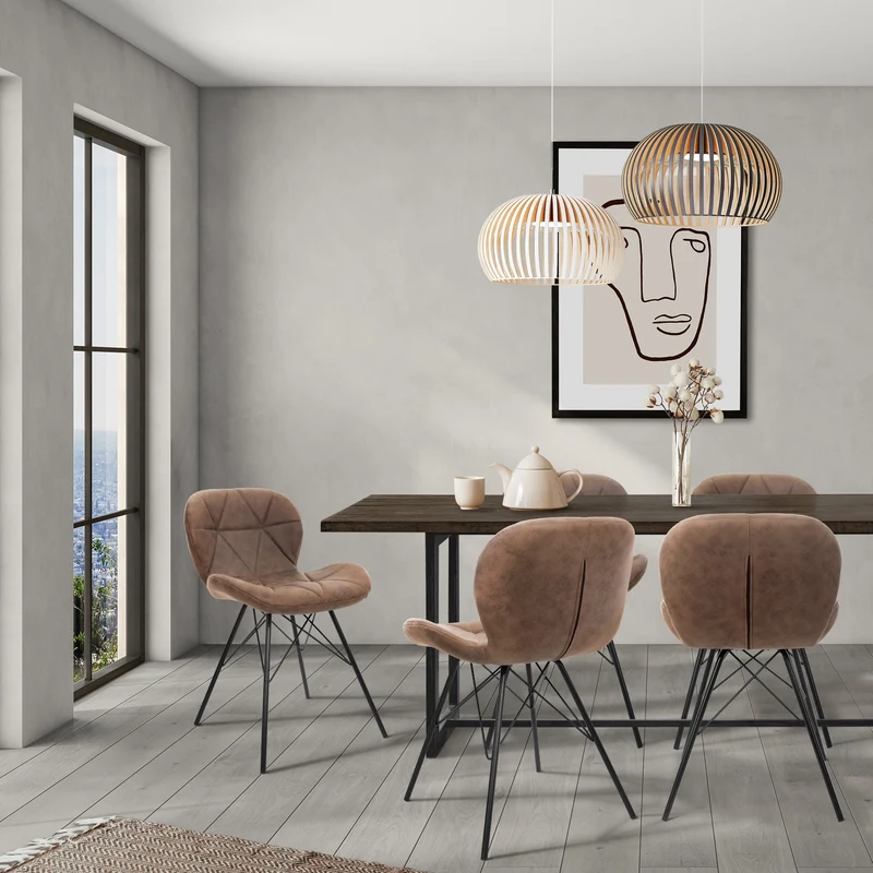 Esszimmerstuhl 2er Set Dreieck Steppung Braun Kunstlederbezug mit Metallbeinen inkl. Montagematerial ML-Design