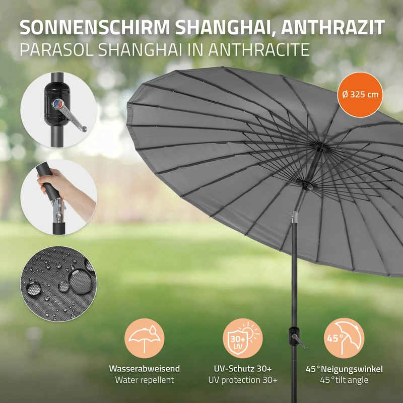 Sonnenschirm Shanghai Ø 325 cm Anthrazit aus Aluminium und Polyester ML-Design