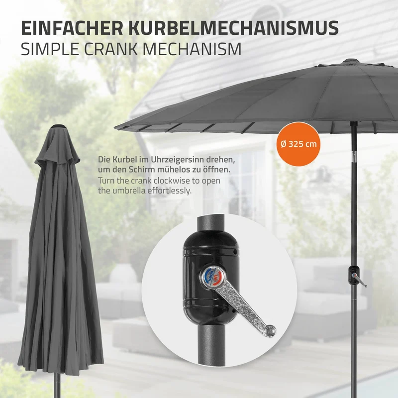 Sonnenschirm Shanghai Ø 325 cm Anthrazit aus Aluminium und Polyester ML-Design