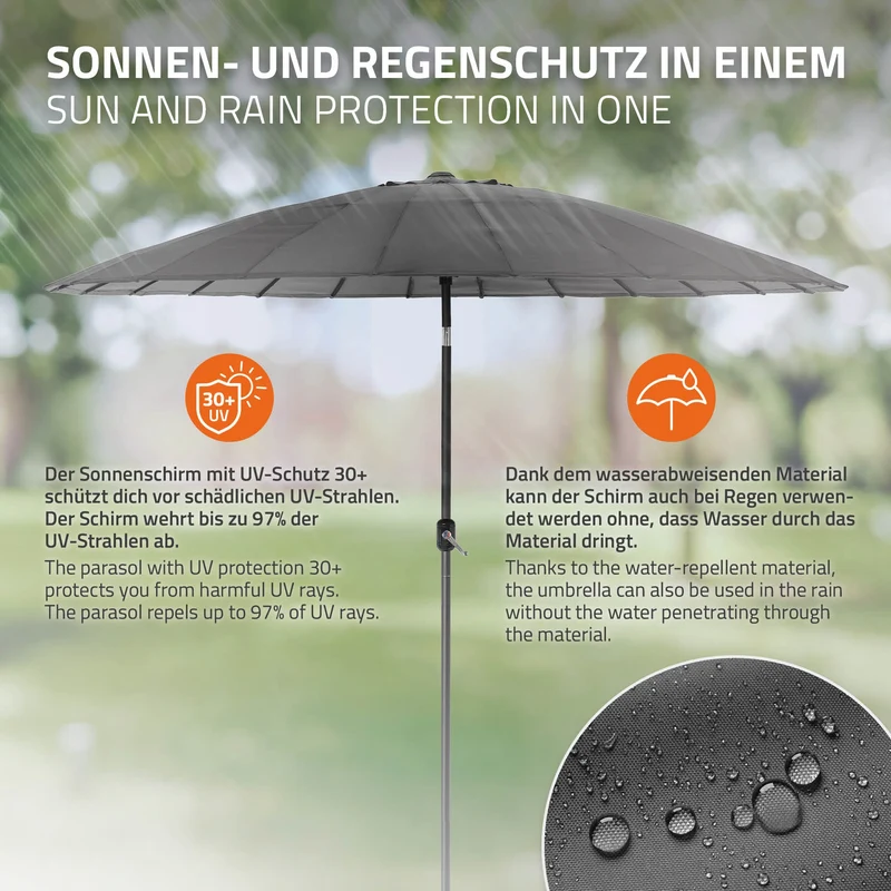 Sonnenschirm Shanghai Ø 325 cm Anthrazit aus Aluminium und Polyester ML-Design