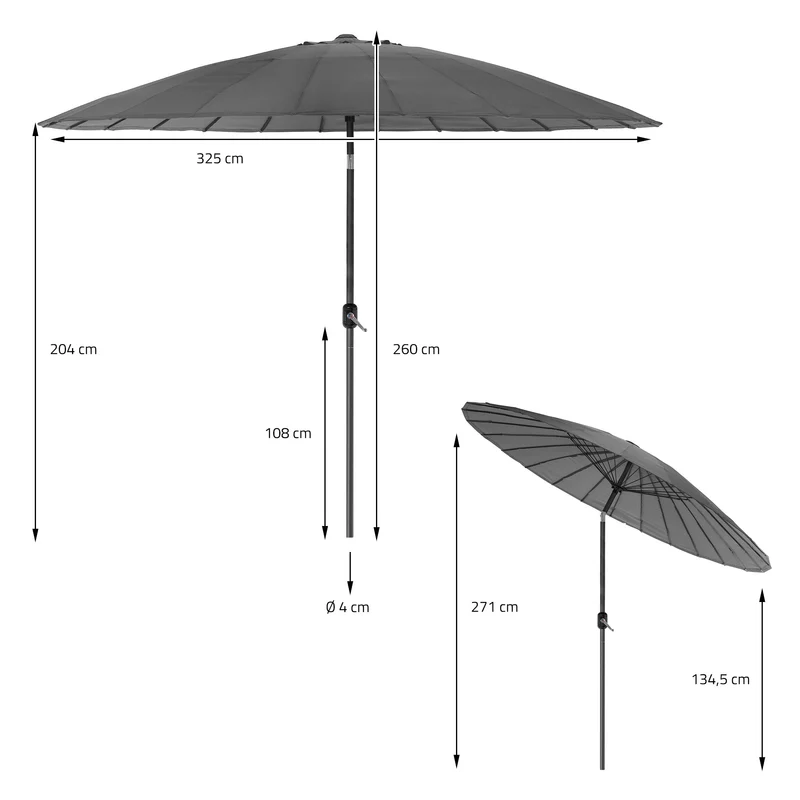 Sonnenschirm Shanghai Ø 325 cm Anthrazit aus Aluminium und Polyester ML-Design