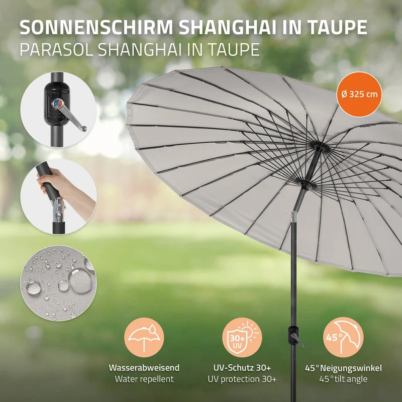 Sonnenschirm Shanghai Ø 325 cm Taupe aus Aluminium und Polyester ML-Design