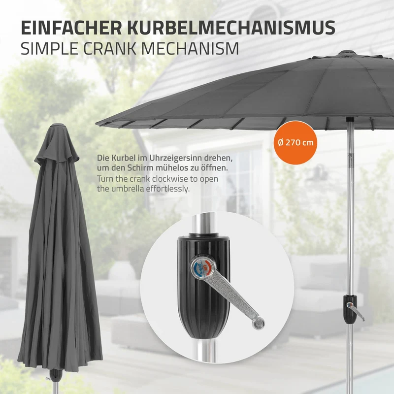 Sonnenschirm Shanghai Ø 270 cm Anthrazit aus Aluminium und Polyester ML-Design