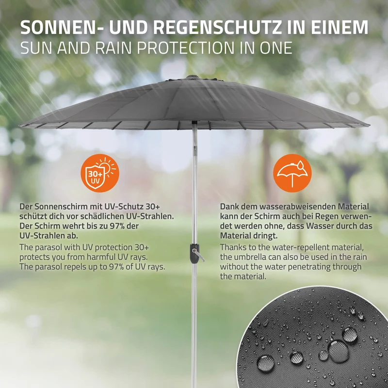 Sonnenschirm Shanghai Ø 270 cm Anthrazit aus Aluminium und Polyester ML-Design