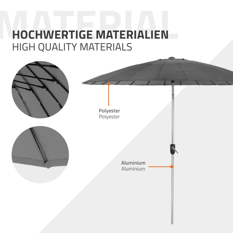 Sonnenschirm Shanghai Ø 270 cm Anthrazit aus Aluminium und Polyester ML-Design