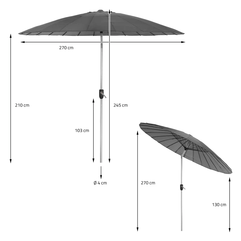 Sonnenschirm Shanghai Ø 270 cm Anthrazit aus Aluminium und Polyester ML-Design