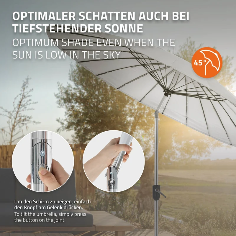 Sonnenschirm Shanghai Ø 270 cm Hellgrau aus Aluminium und Polyester ML-Design
