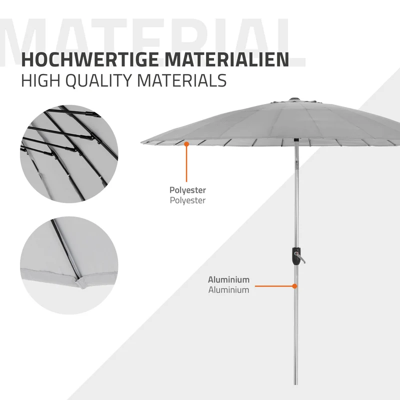 Sonnenschirm Shanghai Ø 270 cm Hellgrau aus Aluminium und Polyester ML-Design
