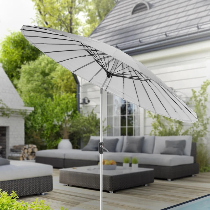 Sonnenschirm Shanghai Ø 270 cm Hellgrau aus Aluminium und Polyester ML-Design