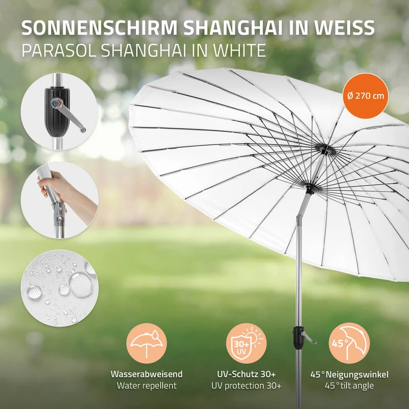 Sonnenschirm Shanghai Ø 270 cm Weiß aus Aluminium und Polyester ML-Design