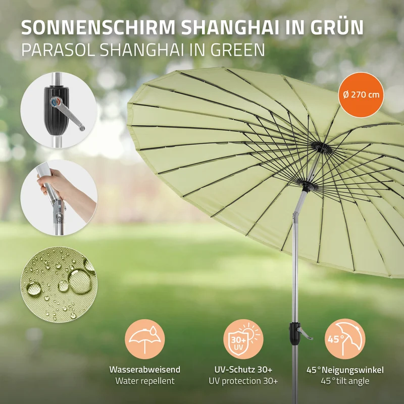 Sonnenschirm Shanghai Ø 270 cm Grün aus Aluminium und Polyester ML-Design