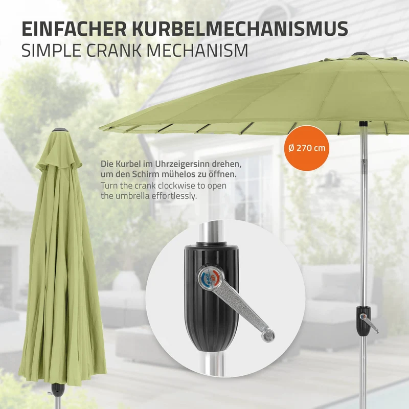 Sonnenschirm Shanghai Ø 270 cm Grün aus Aluminium und Polyester ML-Design
