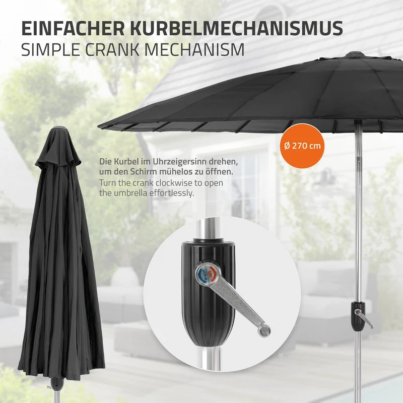 Sonnenschirm Shanghai Ø 270 cm Schwarz aus Aluminium und Polyester ML-Design