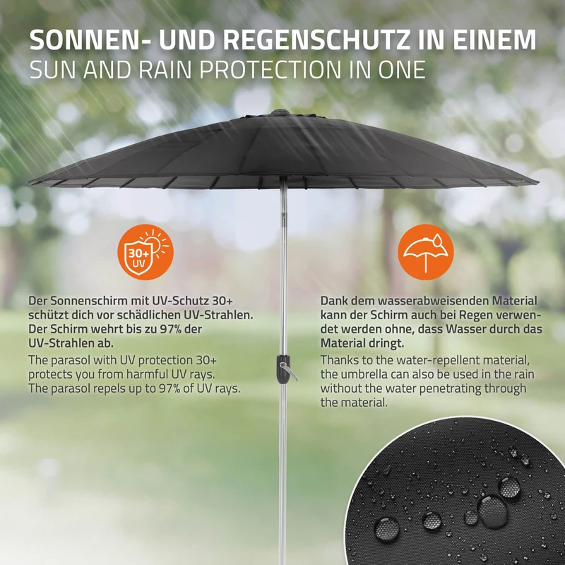 Sonnenschirm Shanghai Ø 270 cm Schwarz aus Aluminium und Polyester ML-Design