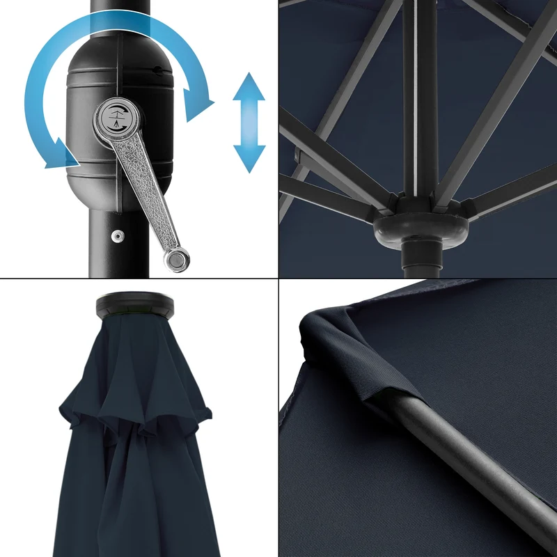 Sonnenschirm mit Kurbel inkl. LED-Solar Ø 300 cm Navy-Blau aus Polyester