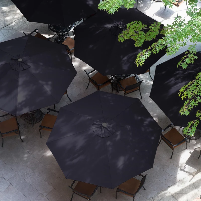 Sonnenschirm mit Kurbel inkl. LED-Solar Ø 300 cm Navy-Blau aus Polyester