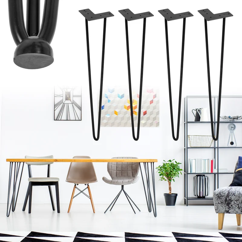 Tischbeine Tischgestell 4er Set W-Design schmal 70 x 12cm Schwarz aus Metall ML-Design
