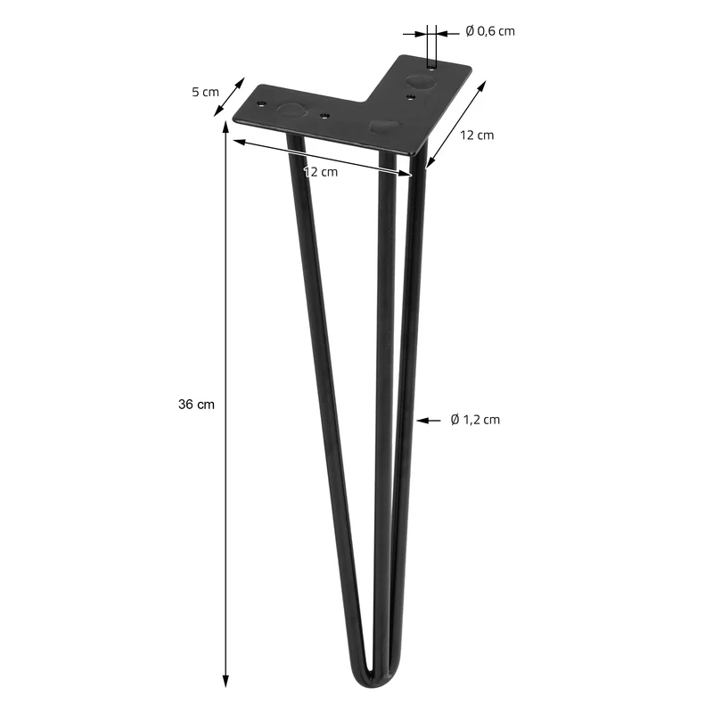 Tischbeine Tischgestell 4er Set W-Design schmal 36 x 12 cm Schwarz aus Metall ML-Design