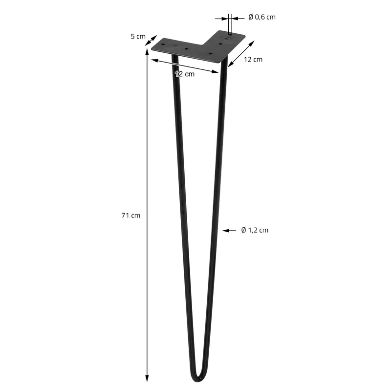 Tischbeine Tischgestell 4er Set V-Design schmal 71 x 12 cm Schwarz aus Metall ML-Design