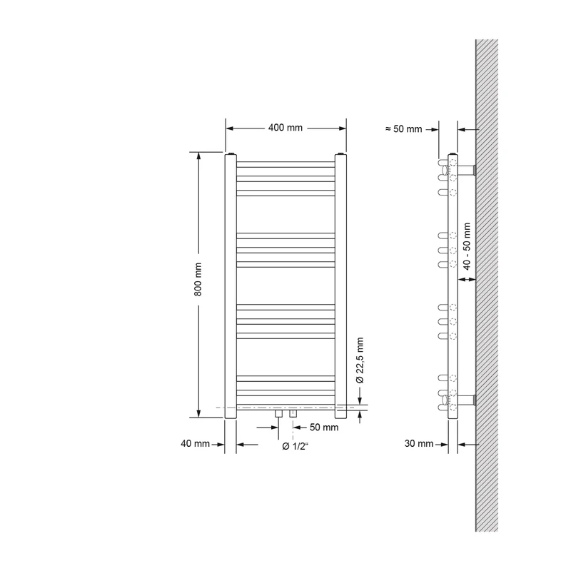 Badheizkörper Sahara 400x800 mm Chrome gebogen mit Mittelanschluss