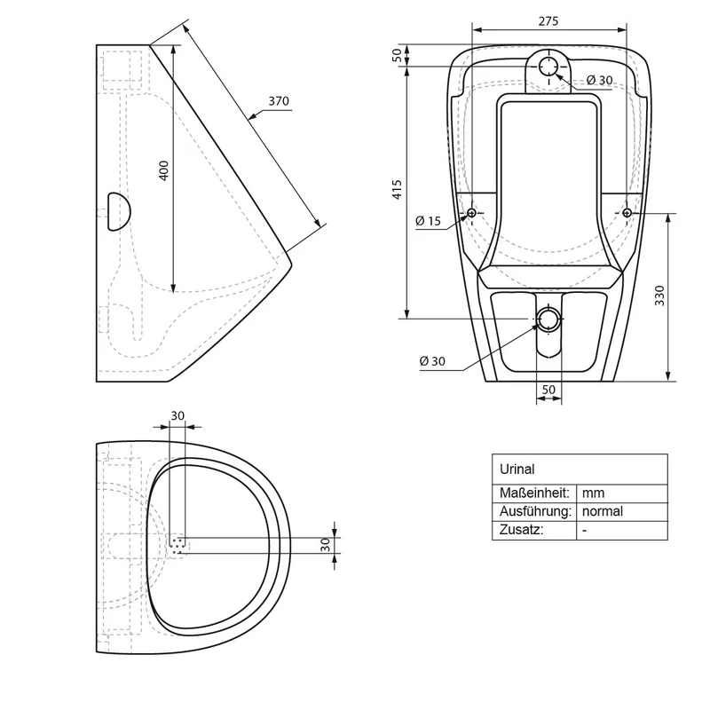Urinal Pissoir aus Keramik mit Zulauf von Hinten inkl. Absaug Siphon Luxebath