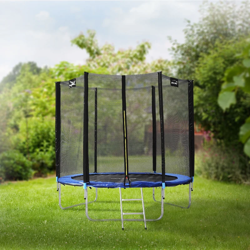 Trampolin Ø183 cm mit Sicherheitsnetz, Leiter und gepolsterten Stangen Blau bis 100kg HAUKI